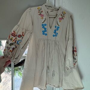 Embroidered Boho Dress with Floral Details